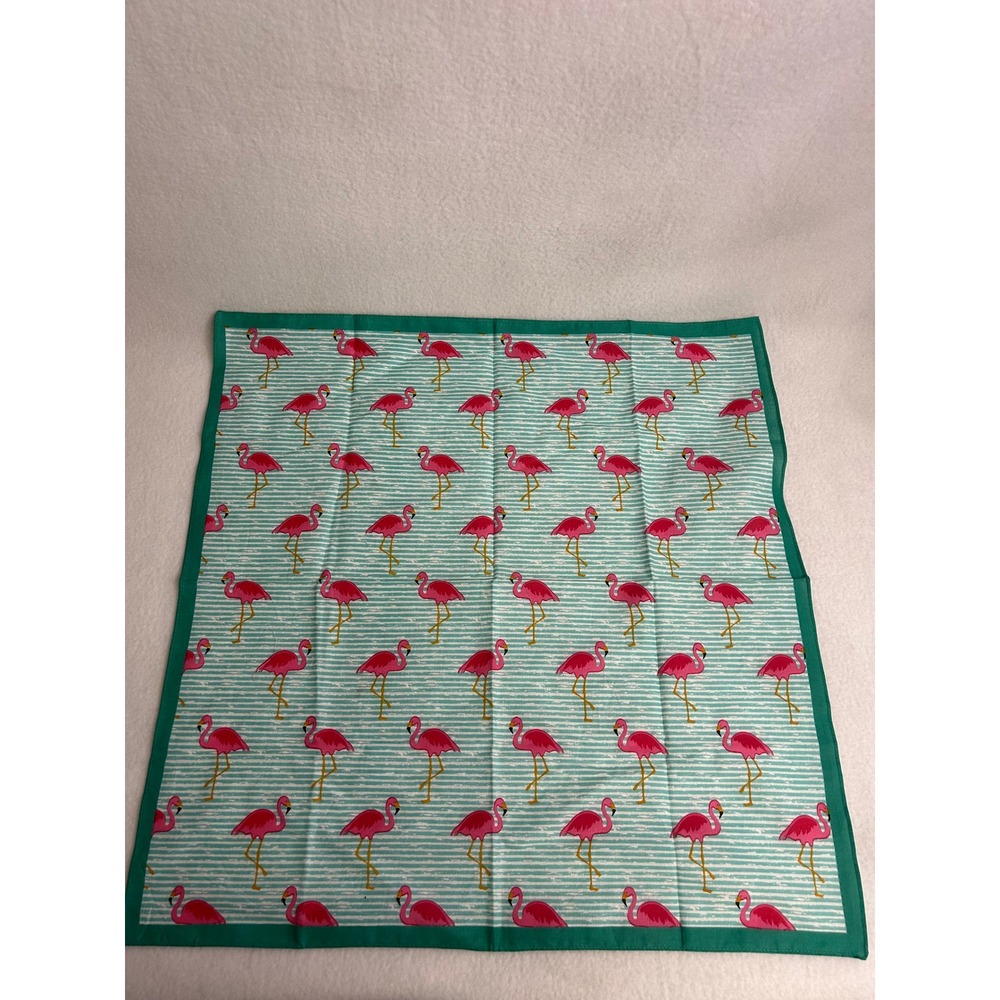 Tropical Kitsch Unbranded Womens OS Green Flamingo Print Striped Square Bandana